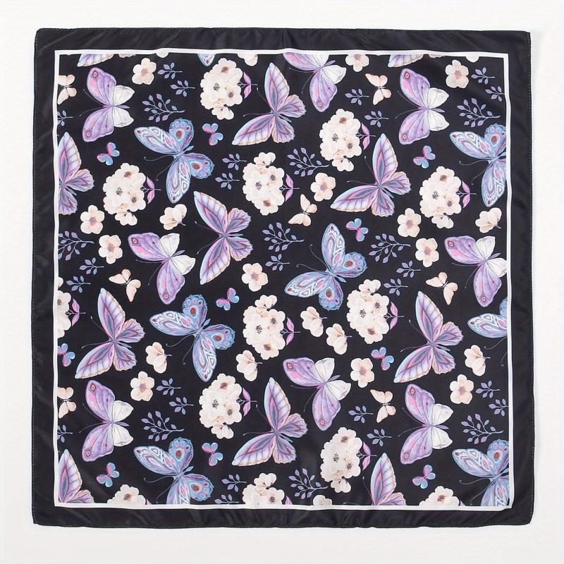 Butterfly Print Bandana Casual Square Scarf Women Neckerchief Head Wrap Hair Acc