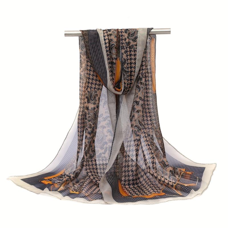 Houndstooth Paisley Print Chiffon Scarf - Vintage Windproof Head Wrap