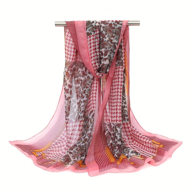 Houndstooth Paisley Print Chiffon Scarf - Vintage Windproof Head Wrap