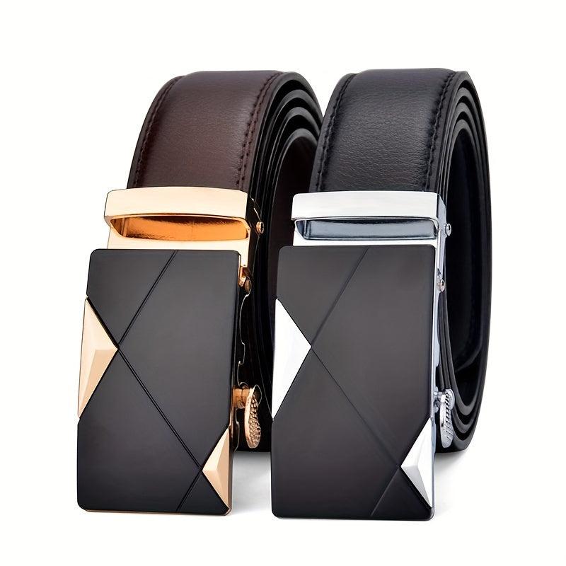 Men's Leather Belt with Metal Automatic Buckle