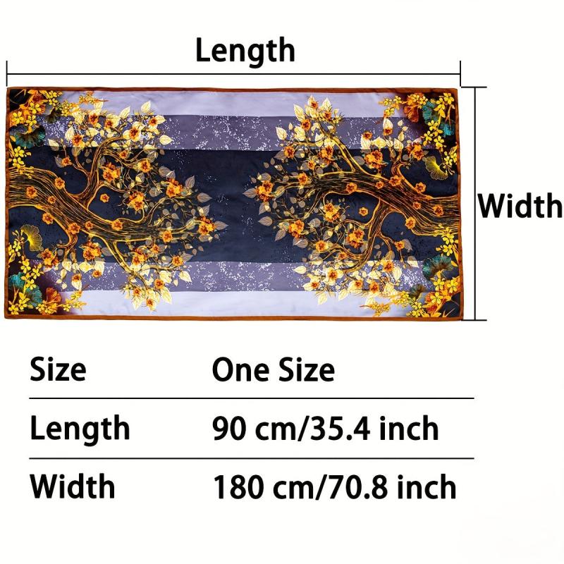 Tree & Ginkgo Leaf Pattern Scarf Shawl Wrap for Daily Decoration