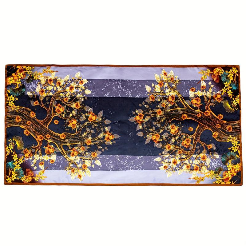 Tree & Ginkgo Leaf Pattern Scarf Shawl Wrap for Daily Decoration