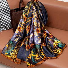 Tree & Ginkgo Leaf Pattern Scarf Shawl Wrap for Daily Decoration