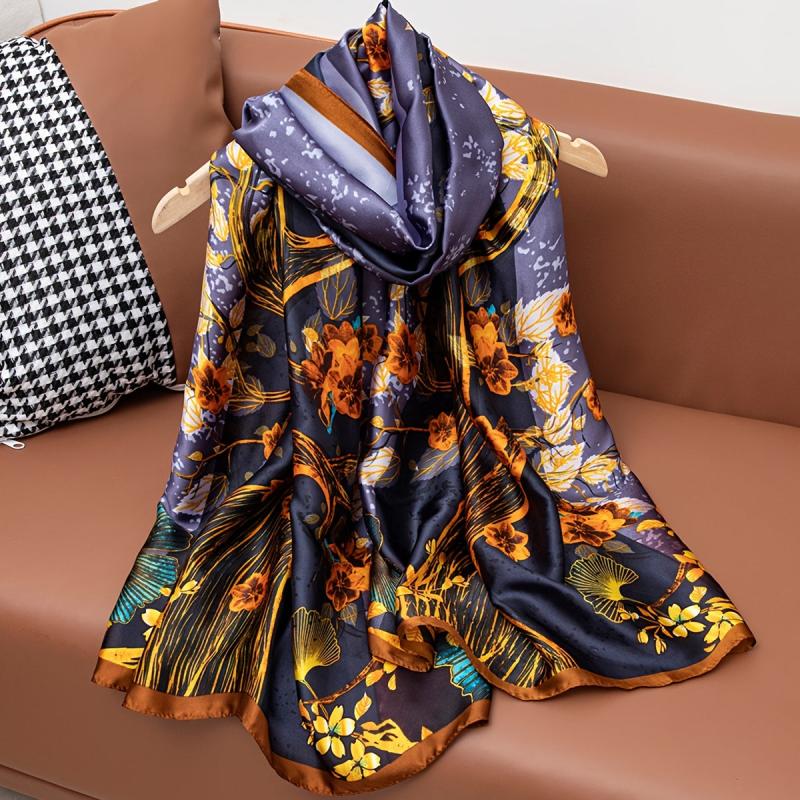 Tree & Ginkgo Leaf Pattern Scarf Shawl Wrap for Daily Decoration