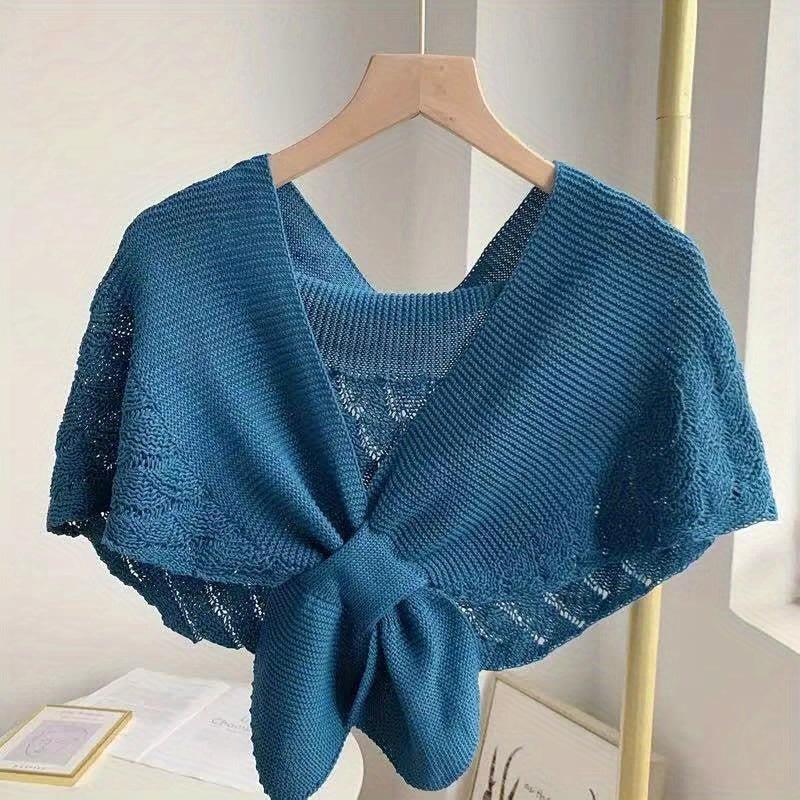 Fishtail Pattern Crochet Shawl Solid Knitted Wrap Hollow Out Warm Cape