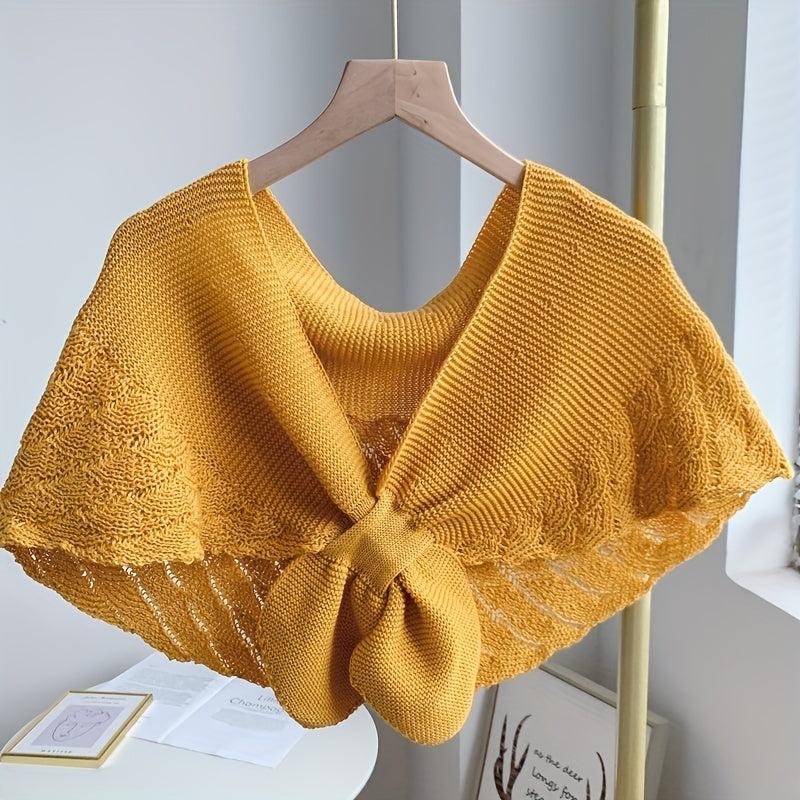 Fishtail Pattern Crochet Shawl Solid Knitted Wrap Hollow Out Warm Cape