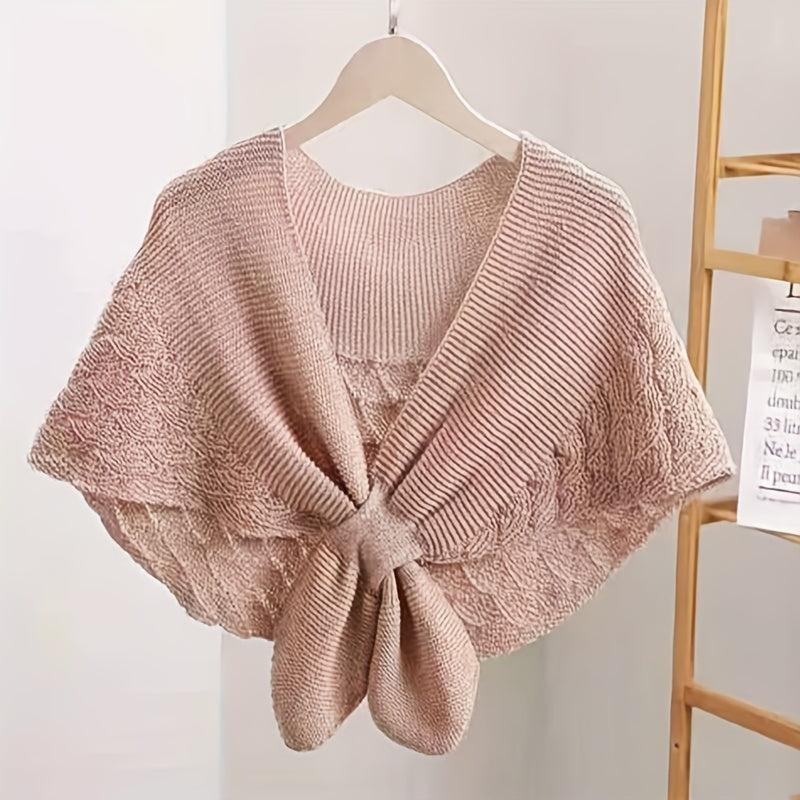 Fishtail Pattern Crochet Shawl Solid Knitted Wrap Hollow Out Warm Cape