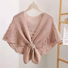 Fishtail Pattern Crochet Shawl Solid Knitted Wrap Hollow Out Warm Cape