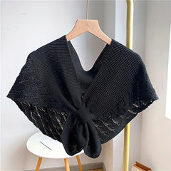 Fishtail Pattern Crochet Shawl Solid Knitted Wrap Hollow Out Warm Cape