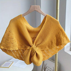 Fishtail Pattern Crochet Shawl Solid Knitted Wrap Hollow Out Warm Cape