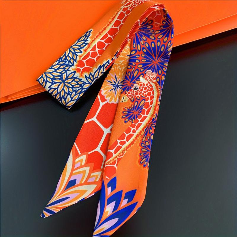 Colorful Giraffe Print Skinny Scarf Head Hair Ribbon Handbag Wrap Necktie