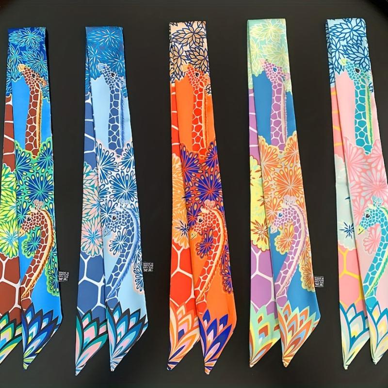 Colorful Giraffe Print Skinny Scarf Head Hair Ribbon Handbag Wrap Necktie