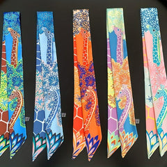 Colorful Giraffe Print Skinny Scarf Head Hair Ribbon Handbag Wrap Necktie