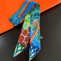 Colorful Giraffe Print Skinny Scarf Head Hair Ribbon Handbag Wrap Necktie