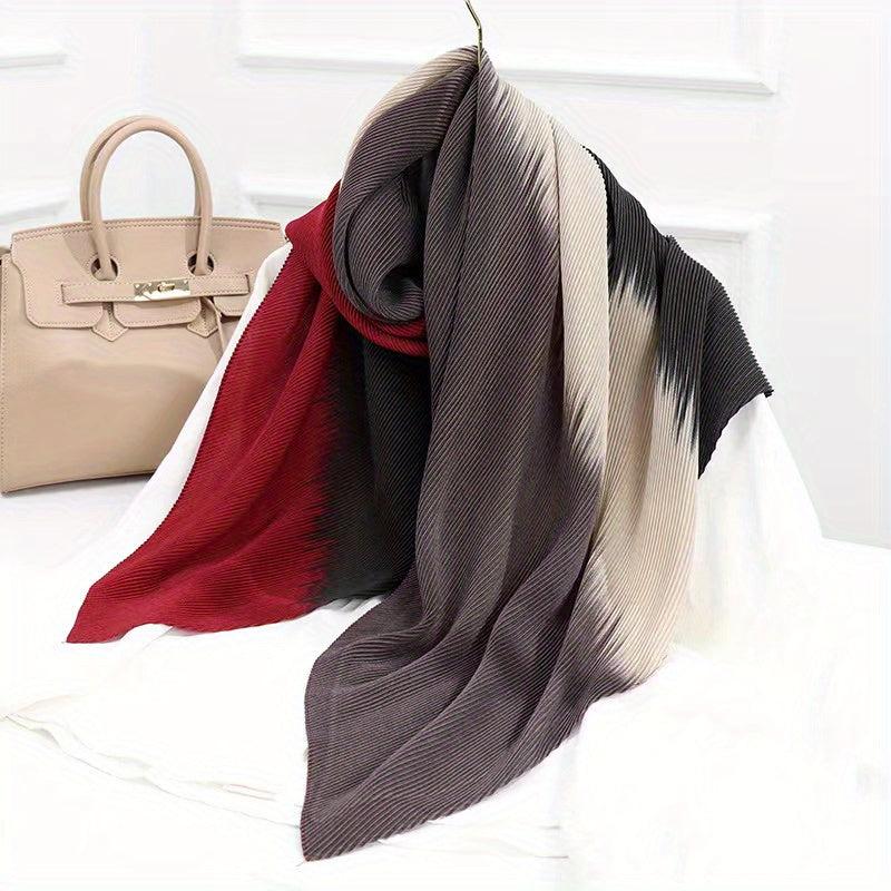 Striped Crinkle Vintage Scarf Gradient Block Shawl Women Windproof Head Wrap
