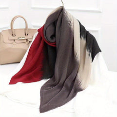 Striped Crinkle Vintage Scarf Gradient Block Shawl Women Windproof Head Wrap