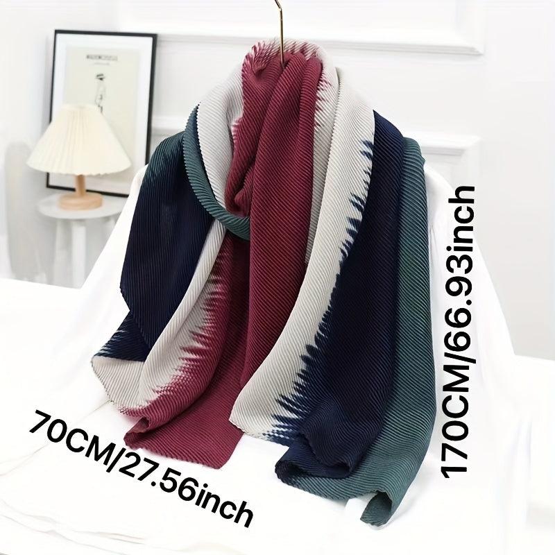 Striped Crinkle Vintage Scarf Gradient Block Shawl Women Windproof Head Wrap
