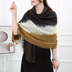 Striped Crinkle Vintage Scarf Gradient Block Shawl Women Windproof Head Wrap