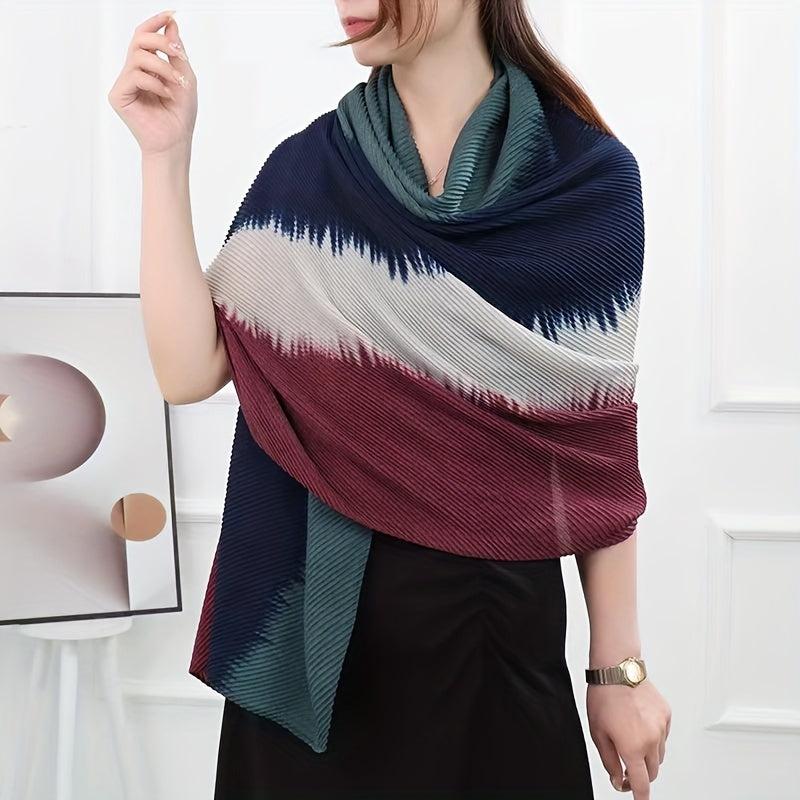 Striped Crinkle Vintage Scarf Gradient Block Shawl Women Windproof Head Wrap