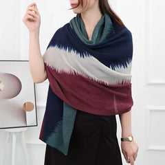 Striped Crinkle Vintage Scarf Gradient Block Shawl Women Windproof Head Wrap