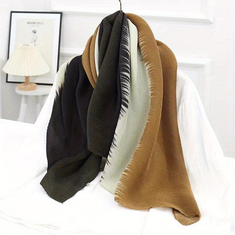 Striped Crinkle Vintage Scarf Gradient Block Shawl Women Windproof Head Wrap