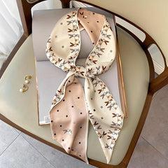 Floral Print Satin Twilly Scarf Hair Ribbon Silk Double Layer Neckwear