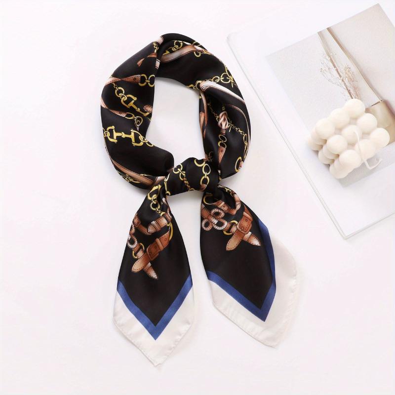 Vintage Chain Belt Print Bandana Bohemia Silk Headscarf