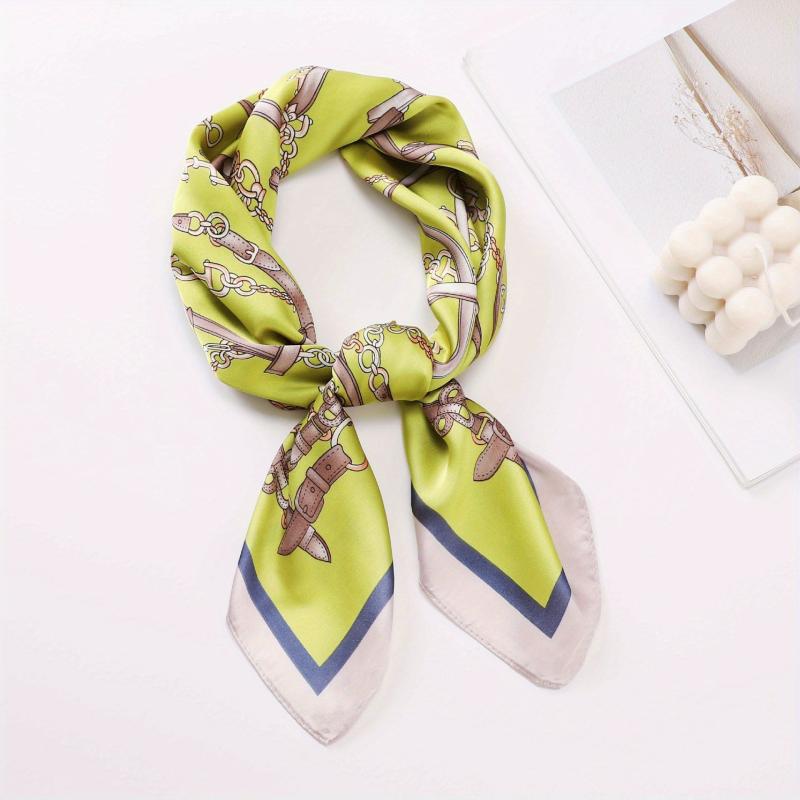 Vintage Chain Belt Print Bandana Bohemia Silk Headscarf