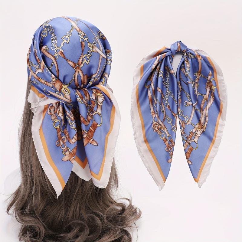 Vintage Chain Belt Print Bandana Bohemia Silk Headscarf