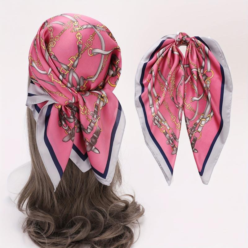 Vintage Chain Belt Print Bandana Bohemia Silk Headscarf
