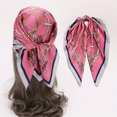 Vintage Chain Belt Print Bandana Bohemia Silk Headscarf