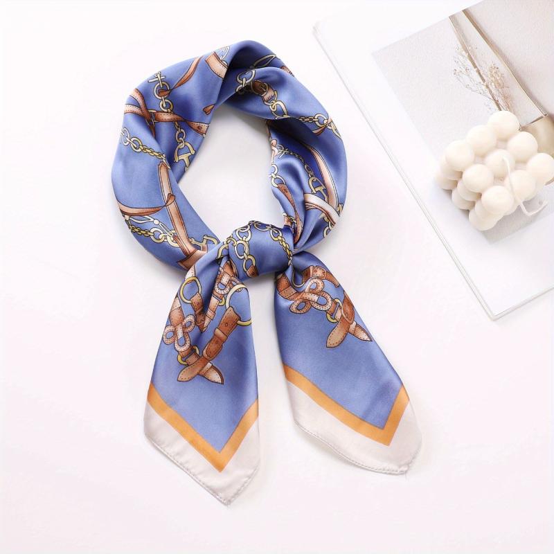 Vintage Chain Belt Print Bandana Bohemia Silk Headscarf