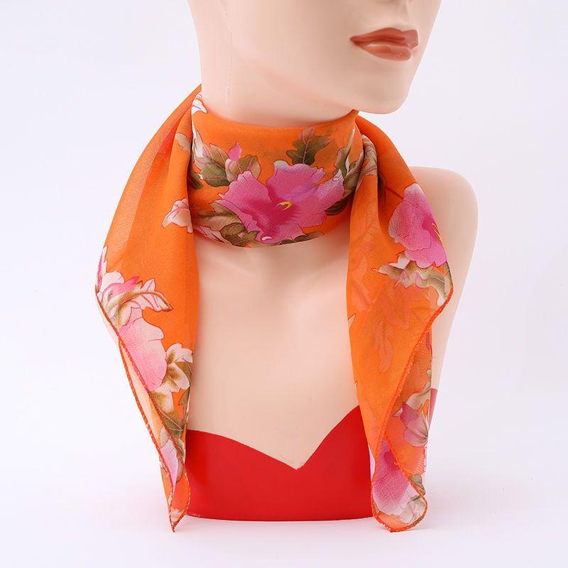 Square Chiffon Scarf Thin Flower Print Vintage Neck Scarf Women Face Mask