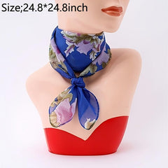 Square Chiffon Scarf Thin Flower Print Vintage Neck Scarf Women Face Mask