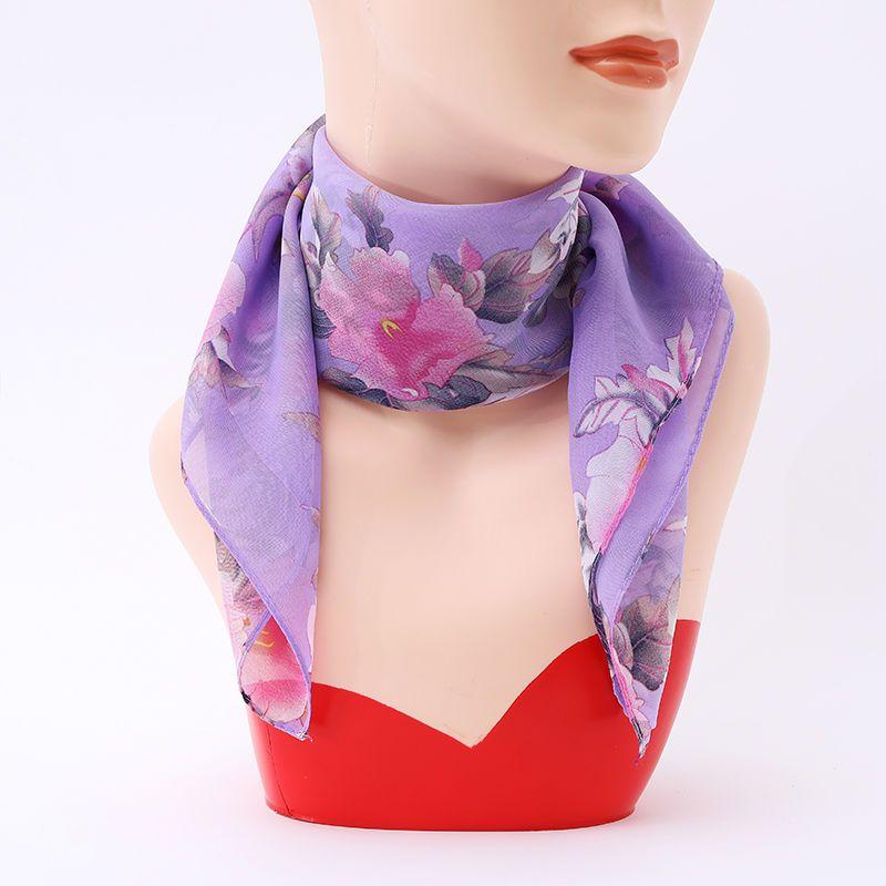 Square Chiffon Scarf Thin Flower Print Vintage Neck Scarf Women Face Mask
