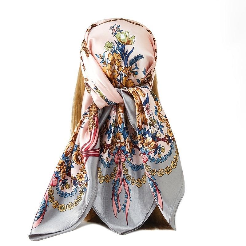 Satin Large Head Scarf For Women Square Silk Neck Scarf