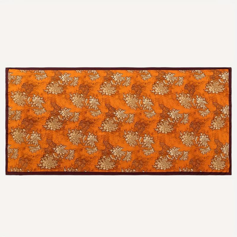 Peony Flower Print Scarf Vintage Head Wrap Silky Shawl For Women