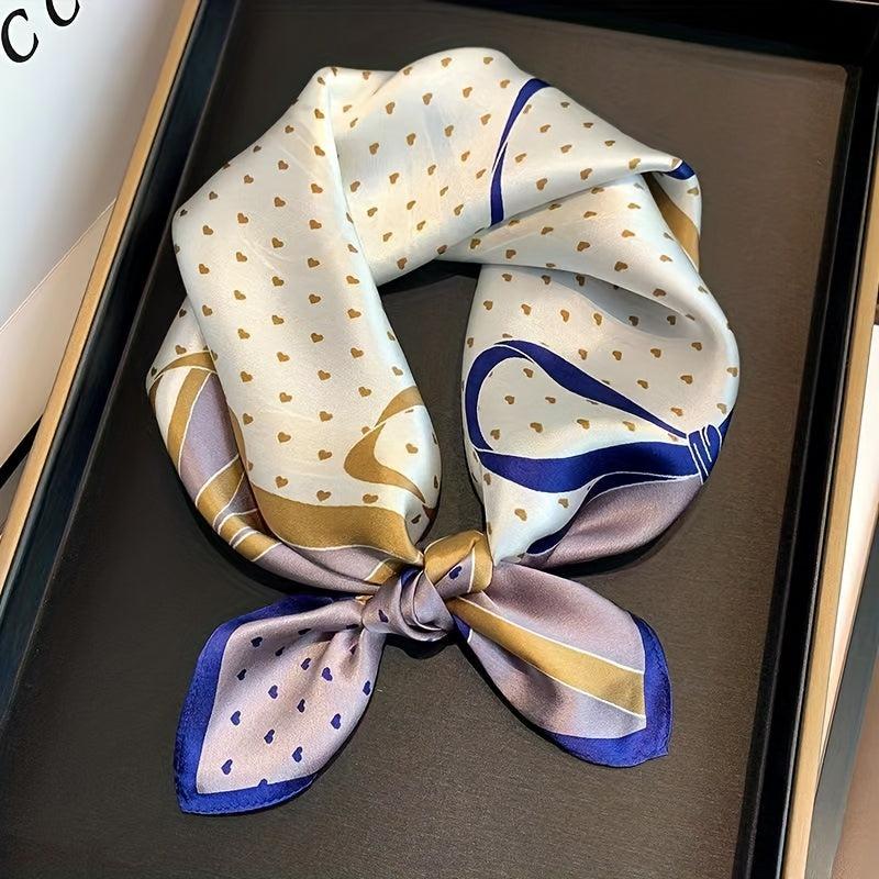 Bow Heart Print Bandana Satin Square Scarf Casual Head Wrap