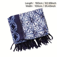 Tie Dyed Tassel Scarf Vintage Print Shawl Boho Windproof Head Wrap