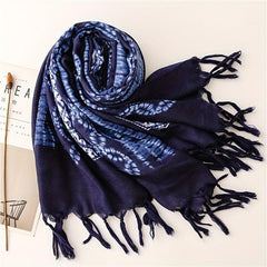 Tie Dyed Tassel Scarf Vintage Print Shawl Boho Windproof Head Wrap