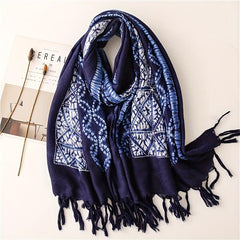 Tie Dyed Tassel Scarf Vintage Print Shawl Boho Windproof Head Wrap