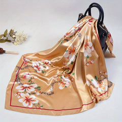 Flower Print Square Scarf Silk Shawl Sunscreen Head Wraps Hijab