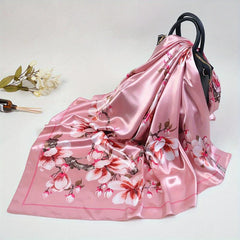 Flower Print Square Scarf Silk Shawl Sunscreen Head Wraps Hijab