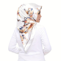 Flower Print Square Scarf Silk Shawl Sunscreen Head Wraps Hijab