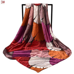 Satin Leaf Printed Large Square Scarf Silk Scarf Head Scarf