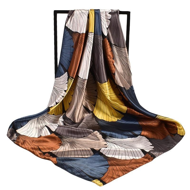 Satin Leaf Printed Large Square Scarf Silk Scarf Head Scarf