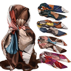 Satin Leaf Printed Large Square Scarf Silk Scarf Head Scarf