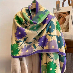 Vintage Flower Print Large Scarf for Women