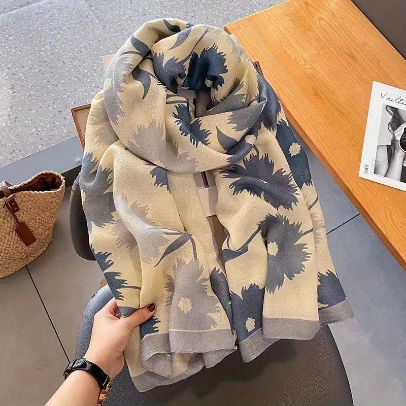 Vintage Flower Print Large Scarf for Women
