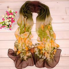 Bohemia Chiffon Scarf Classic Flower Print Shawl Sunscreen Windproof Wrap